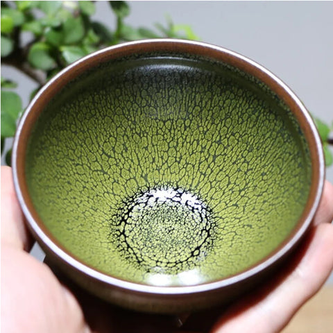 Jianzhan China Tianmu teacup Handmade Green coffee cup CeramicTemmoku Glaze Kung Fu Tea Master Cup intangible cultural heritage