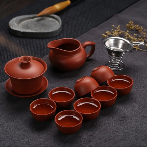 Ceramic Yixing purple sand Kung Fu tea set a teapot  eight cups of tea set teapot  teacup set