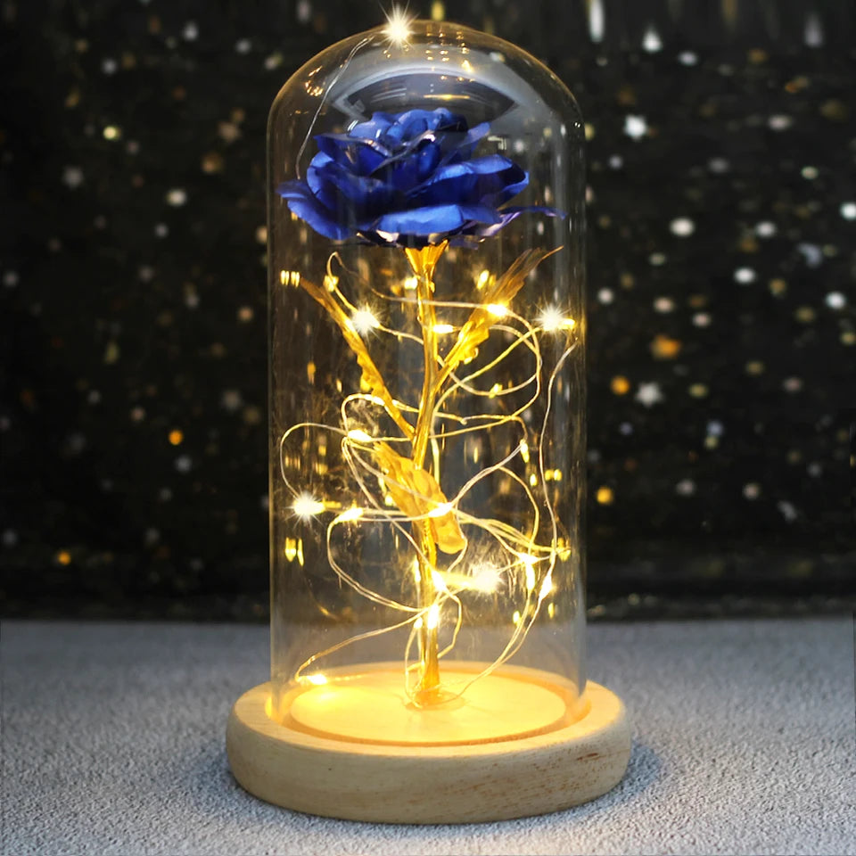 Best Mother's Day Gift Enchanted Galaxy Rose Beauty And The Beast LED Glass Dome Wood Base Flower Valentine's Day Christmas gift