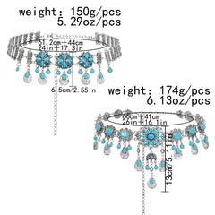 Bohemian Blue Stone Belly Chains for Women Vintage Metal Coin Tassel Flower Bikini Dance Waist Body Chain Party Jewelry Gift