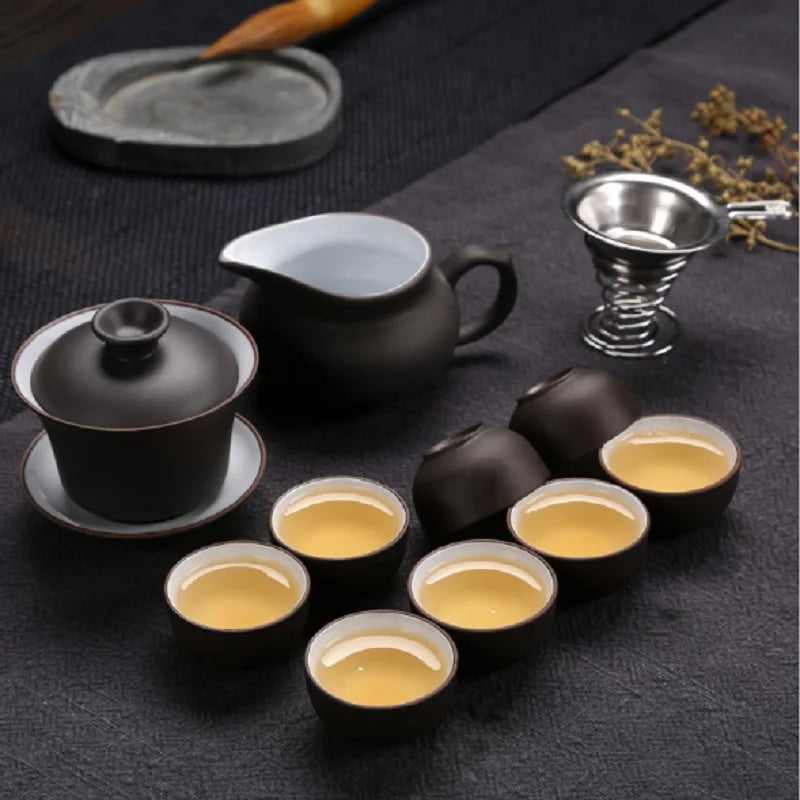 Ceramic Yixing purple sand Kung Fu tea set a teapot  eight cups of tea set teapot  teacup set