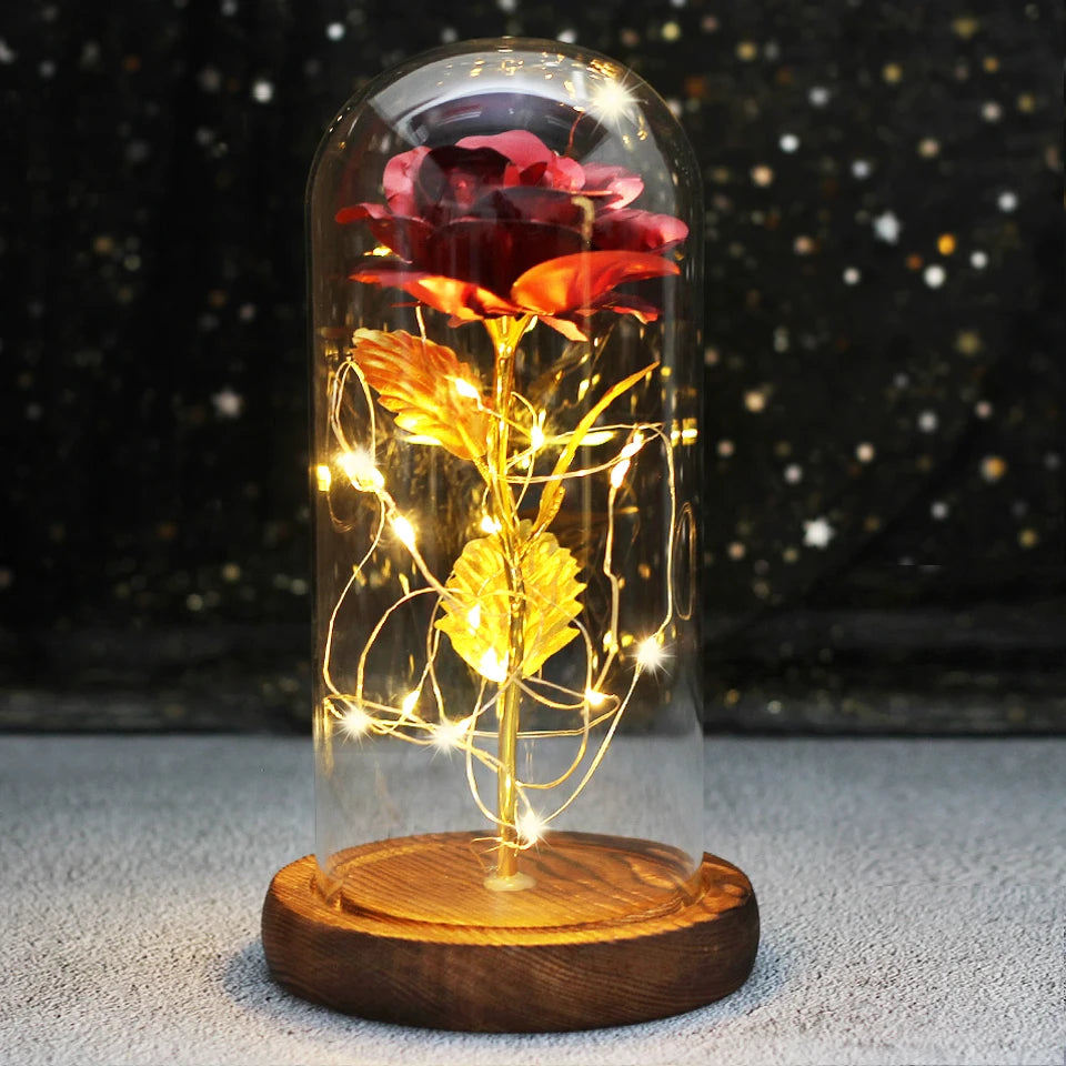 Best Mother's Day Gift Enchanted Galaxy Rose Beauty And The Beast LED Glass Dome Wood Base Flower Valentine's Day Christmas gift