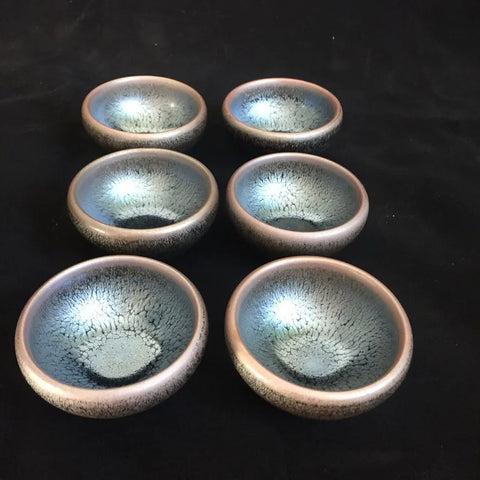 Jianzhan 6pcs Small Tenmokus Cup Yuteki Natural Glaze China Song Dynasty Craft Porcelain Tea Bowl intangible cultural heritage