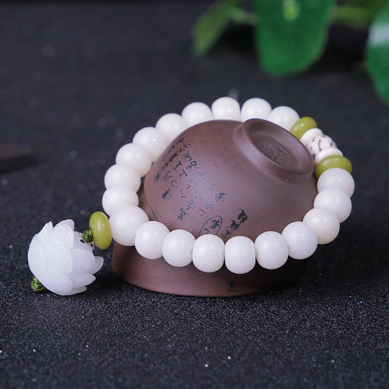 108 White Jade Bodhi Roots Bracelet Womens Lotus Leaf Multi-layer Beads Fashion Bracelet Buddha Charm Yoga Necklace Dropshipping