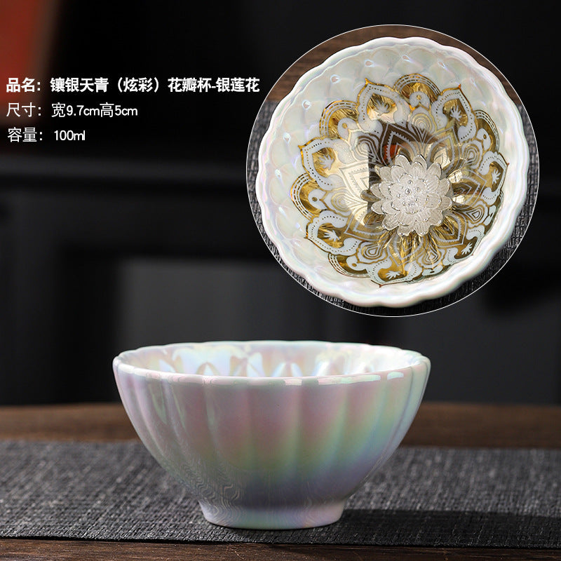 Colorful pearl glaze inlaid silver master cup, celadon large master cup