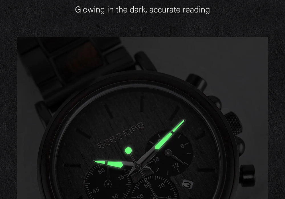 BOBO BIRD Wood Men Watch Relogio Masculino Top Brand Luxury Stylish Chronograph Military Watches Timepieces in Wooden Gift Box