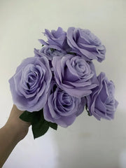 9Heads Roses Bouquet Artificial Flower purple dark purple Rose Fake Rose Living Room Decoration Wedding Livingroom decor Love