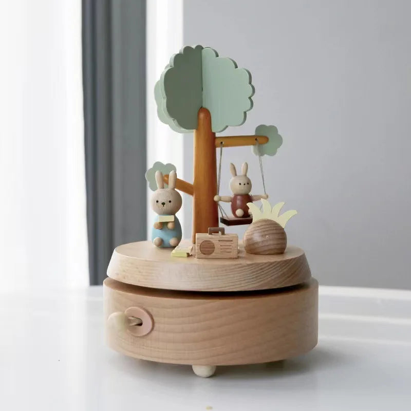 Wooden Carousel Music Box Ornaments Rotatable Hand-cranked DIY Handmade Birthday Christmas Gift Children’s Toys 크리스마스 뮤직 오르골