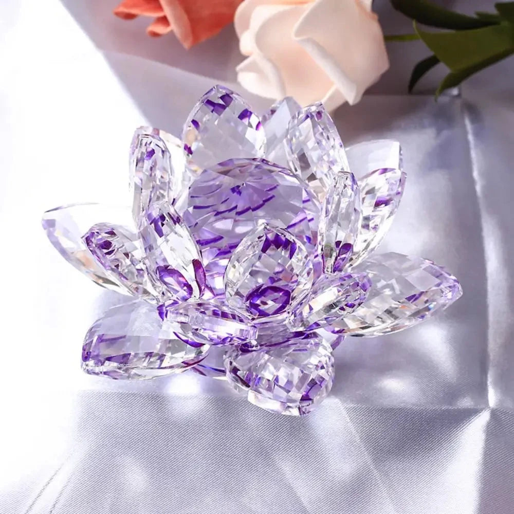 Crystal Lotus Flower Figurine Home Wedding Decoration Glass Craft Collection Paperweight Office Table Ornaments Souvenir Gifts