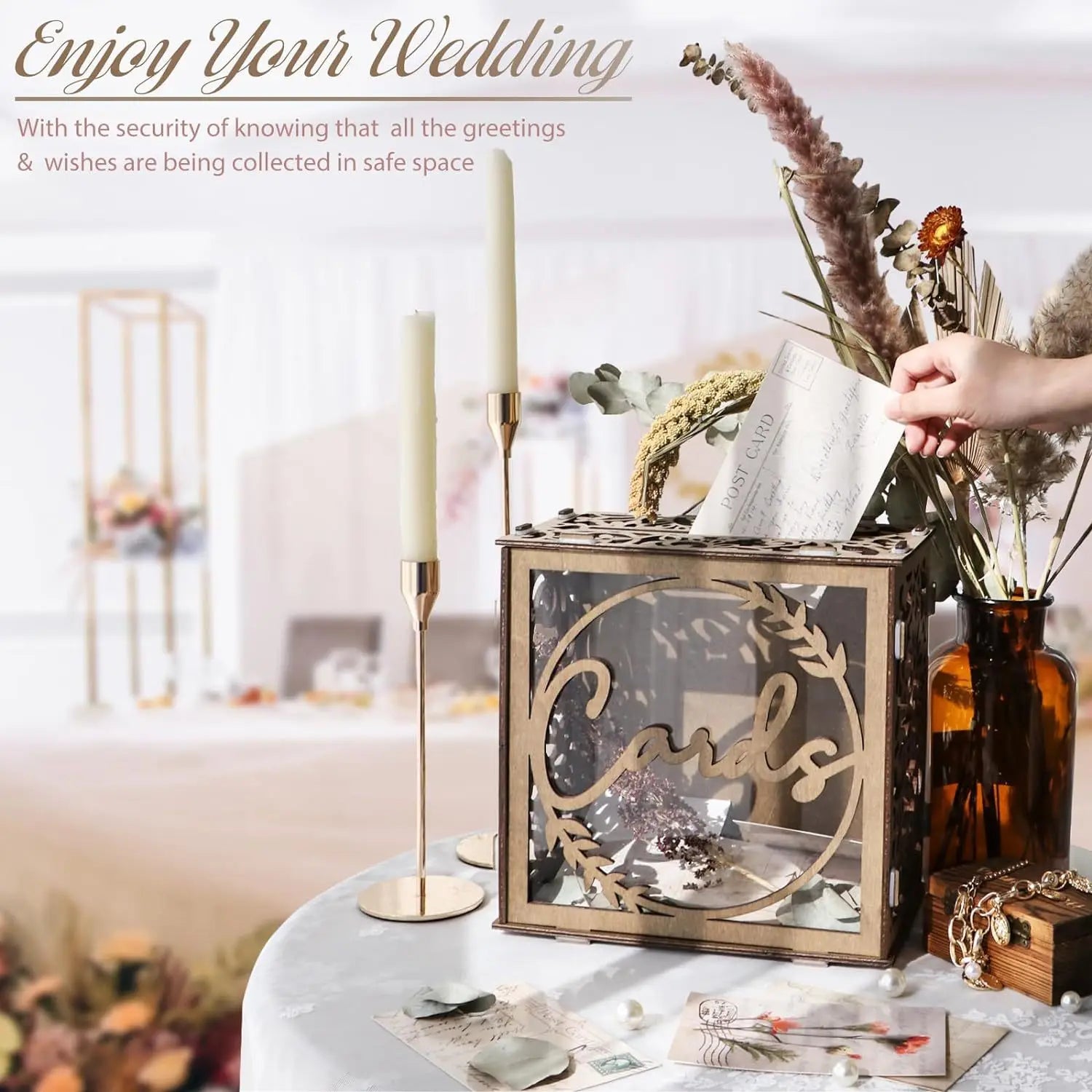 Black Acrylic Wedding Card Box Gift for Wedding Reception, DIY Wedding Envelope Money Card Box for Wedding Decorations