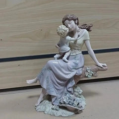Elegant Yellow Clothed Mother And Child Ceramic Ornaments Mother's Day Gift Home Livingroom Figurines Crafts Store Decoration