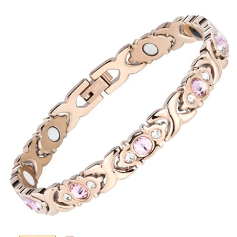 Arthritis Healthy Therapy Energy Hologram Germanium Copper Color Anklets Magnetic Crystal Bracelets for Women Rhinestone Jewelry