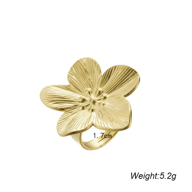 Gold Color Flower Shaped Earrings Necklace For Women Fashion Personality Flower Ring Bracelet Party Daily Jewelry