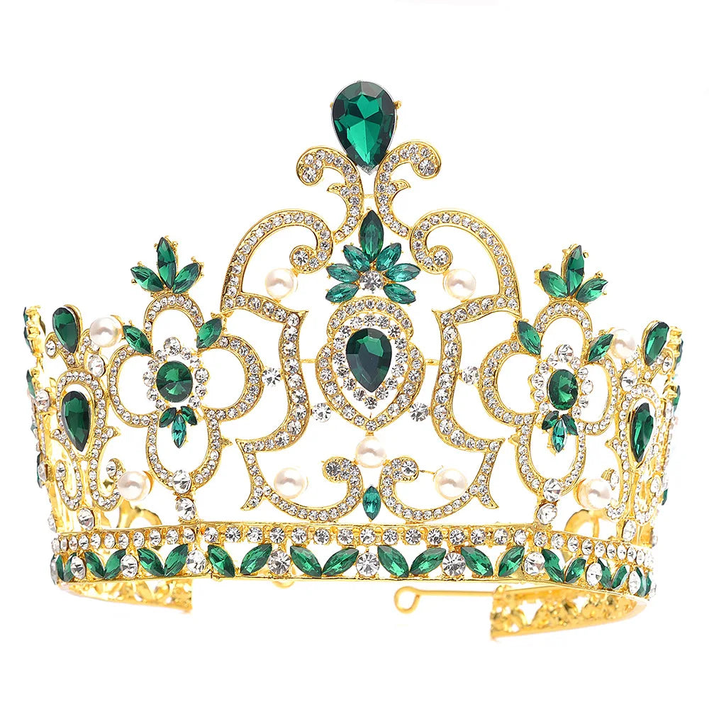 Baroque Vintage Crystal Pearl Big Tiara Crown Diadem Queen King Head Jewelry Bridal Tiaras Wedding Hair Accessories Ornaments