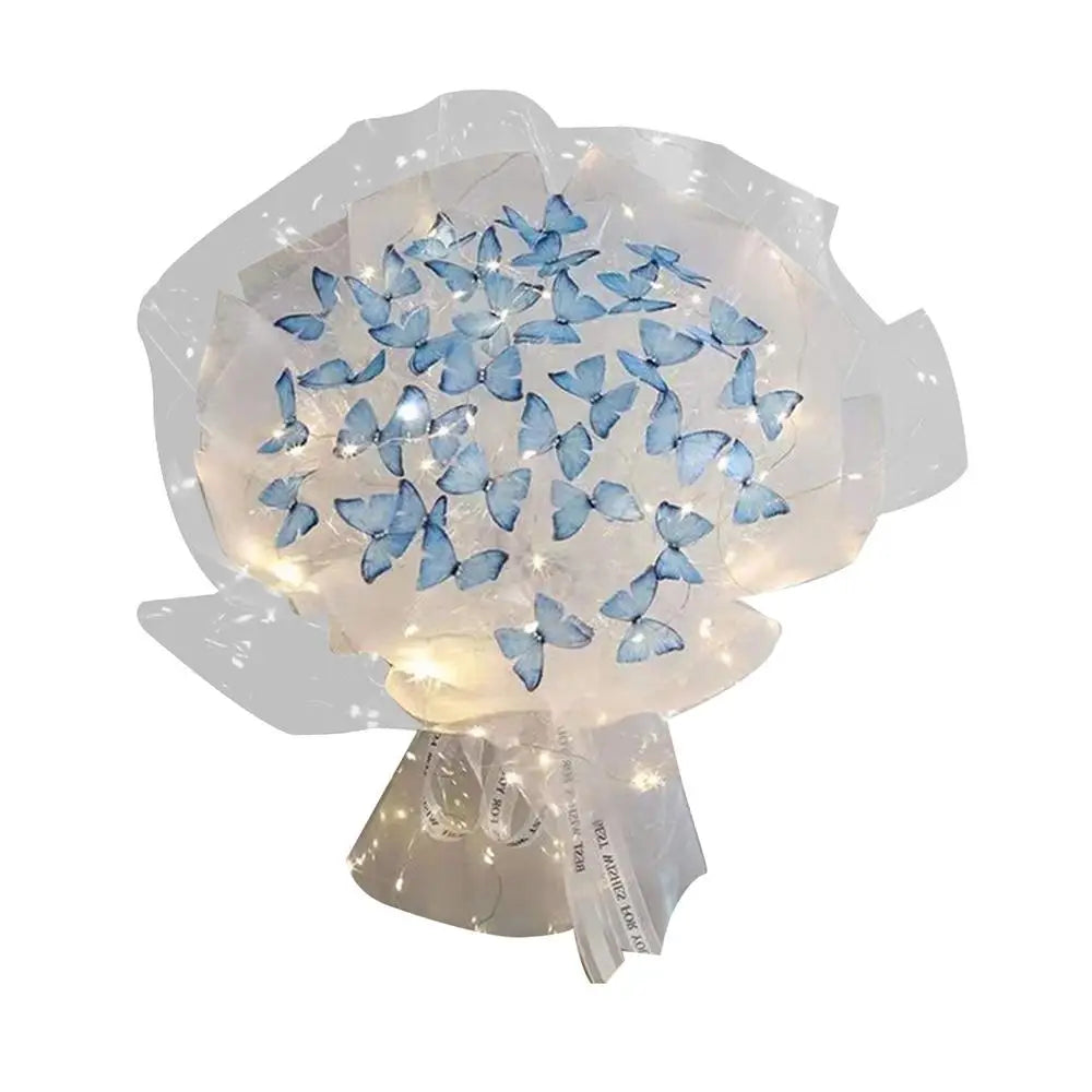 Artificial Butterfly Bouquet Material Kit DIY Handmade Butterfly Flower Bouquets With LED Light Wedding Decor Girlfriend Gifts