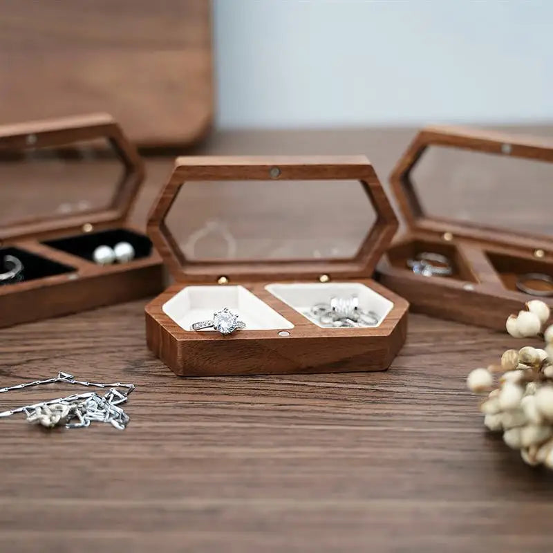 Ring Box Jewelry Storage Engagement Wedding Ceremony Ring Proposal Ring Rustic Wedding Gift for Girl Walnut Wood