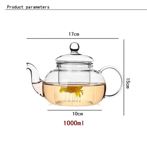 1000ml Heat Resistant Glass Tea Pot,Glass Teapot with Infuser Tea Leaf Herbal Coffee pot tea set Practical Bottle Flower TeaCup