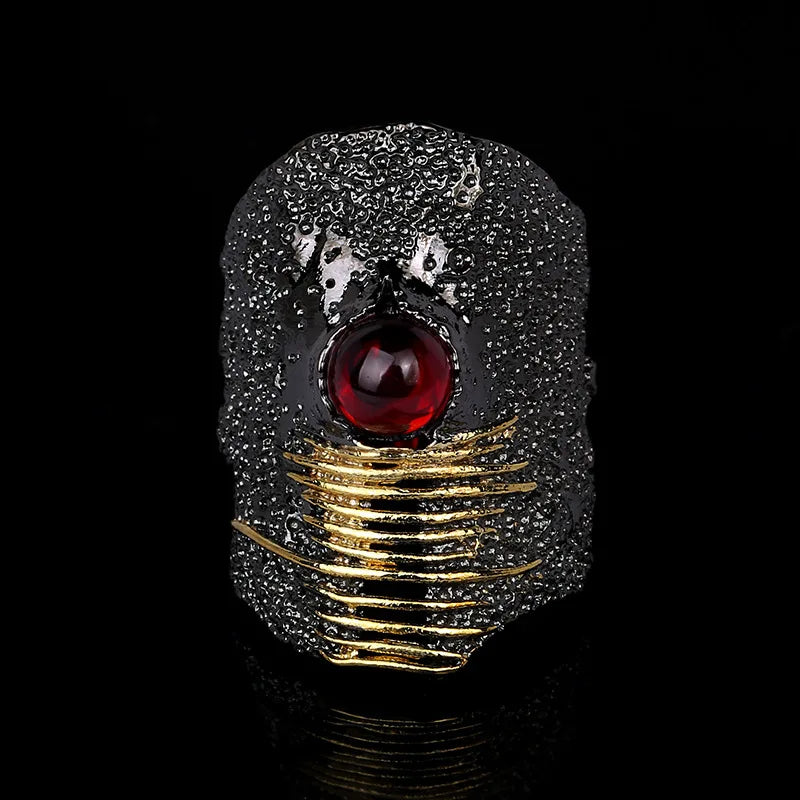 New Exquisite Leaf Flower Color Zircon Ladies Women's Ring Jewelry Black Gold Two-color Red Zircon Ring Ladies Ring