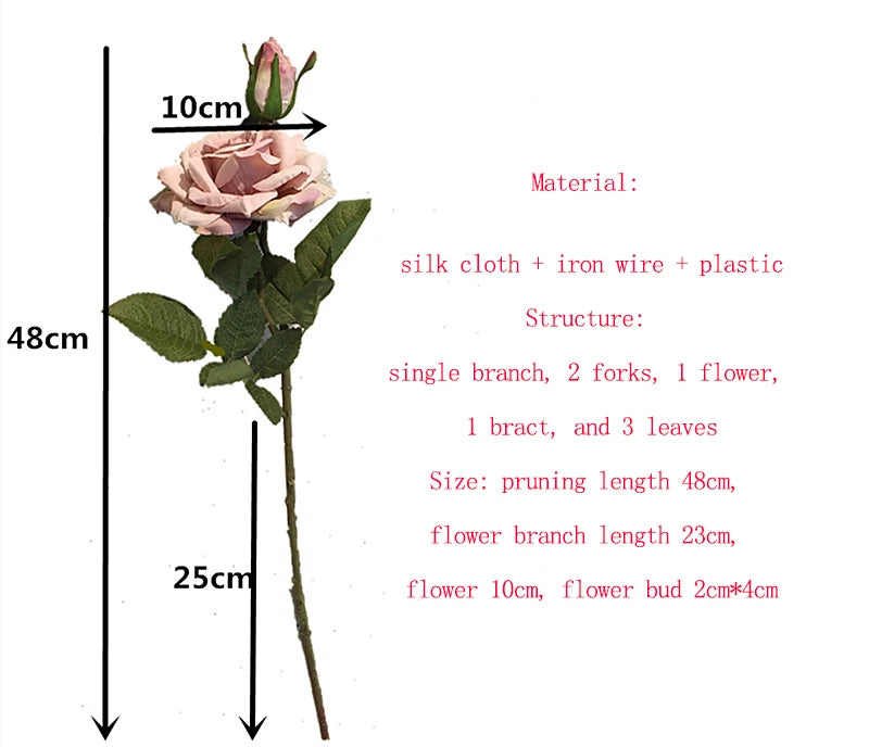 Artificial Flowers Big Silk Pink Roses New Beautiful Branch Vases for Decoration Home Wedding Retro Autumn Fake Plants Festival