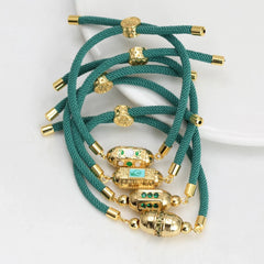 Enamel Tube Spacer Colored Zircon Beads Charm Bracelet For Women Adjustable Leaf Buckle Pull Rope Boho Summer Beach Jewelry Gift