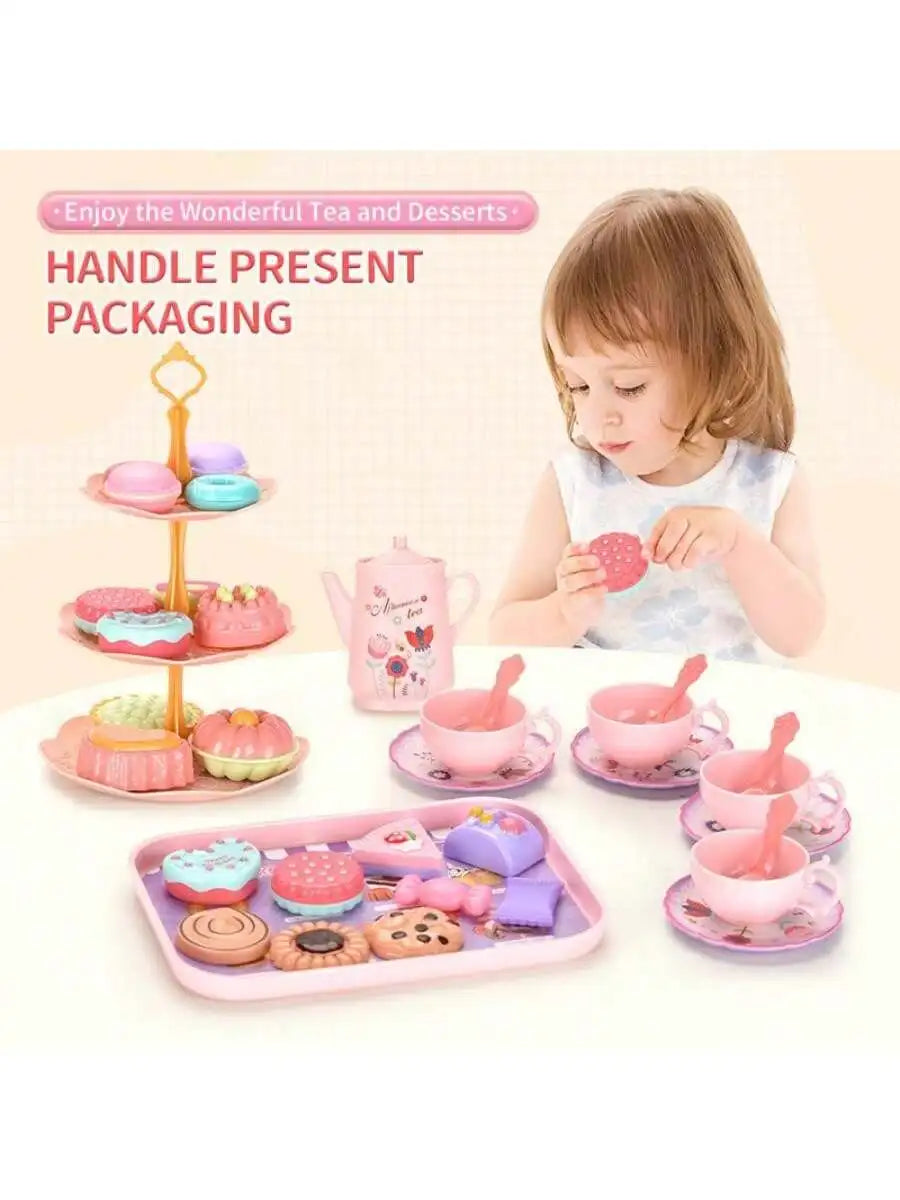 New Kids Afternoon Tea Party Play Set Pretend Kitchen Toy With Mini Desserts Donuts Biscuits And Teacup Princess Role Play Gift