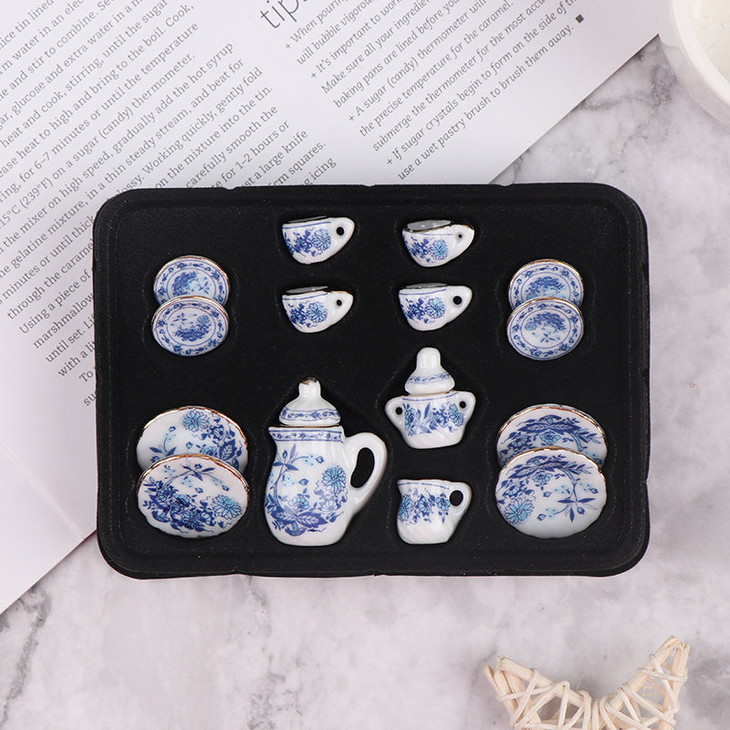 15Pcs 1:12 Dollhouse Miniature Tableware Porcelain Ceramic Tea Cup Set Model Kitchen Accessories For Doll House Decor Toys Gift