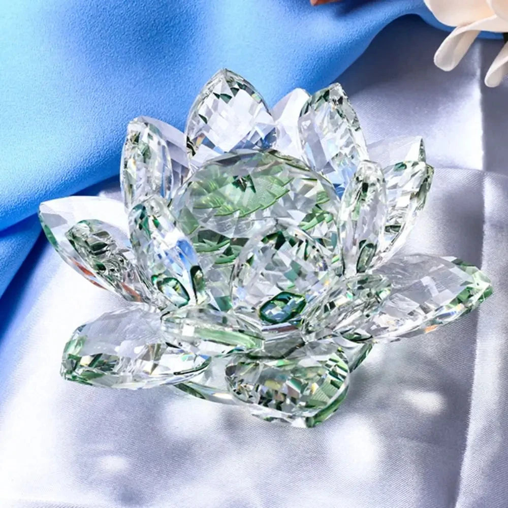 Crystal Lotus Flower Figurine Home Wedding Decoration Glass Craft Collection Paperweight Office Table Ornaments Souvenir Gifts