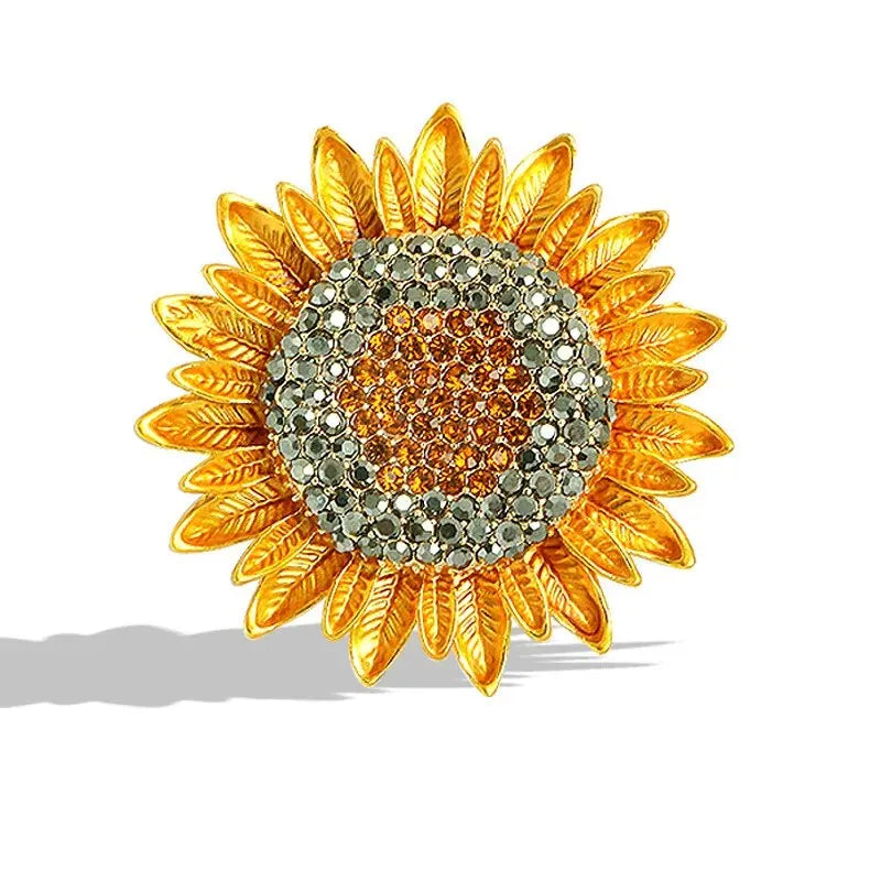 Trendy Sunflower Bee Alloy Zirconia Brooches For Women Girls Gold Color Flower Metal Crystal Jewelry Party Birthday Daily