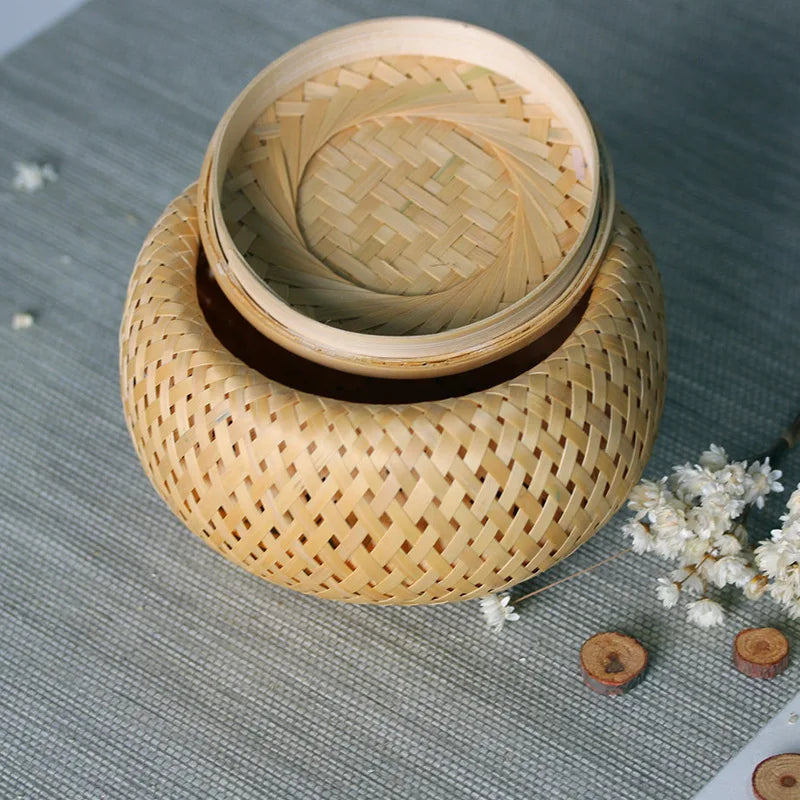 Bamboo woven small basket double-layer hollow small mini box bamboo woven packaging box,creative flower pot,bamboo woven tea jar