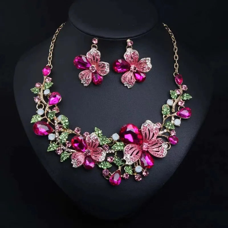 Zlxgirl jewelry Classice Fashion women's wedding jewelry sets colorful Enamel flower necklace with earring accessory