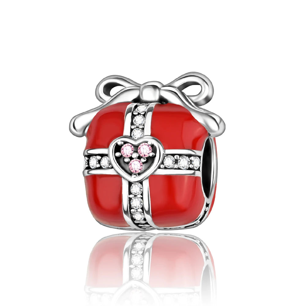 Christmas Series 925 Sterling Silver Gift Box Elk Crystal Ball Love Hot Air Balloon Charms Fit DIY Bracelet Necklace Holiday