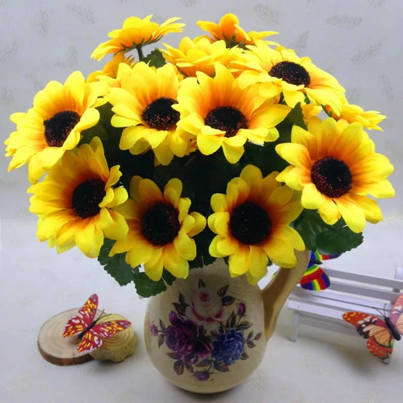 Artificial Sunflower Bouquet Silk Sunflower Fake Flowers DIY Wedding Bouquet Decoration Arrangement Party Home Decor Gift