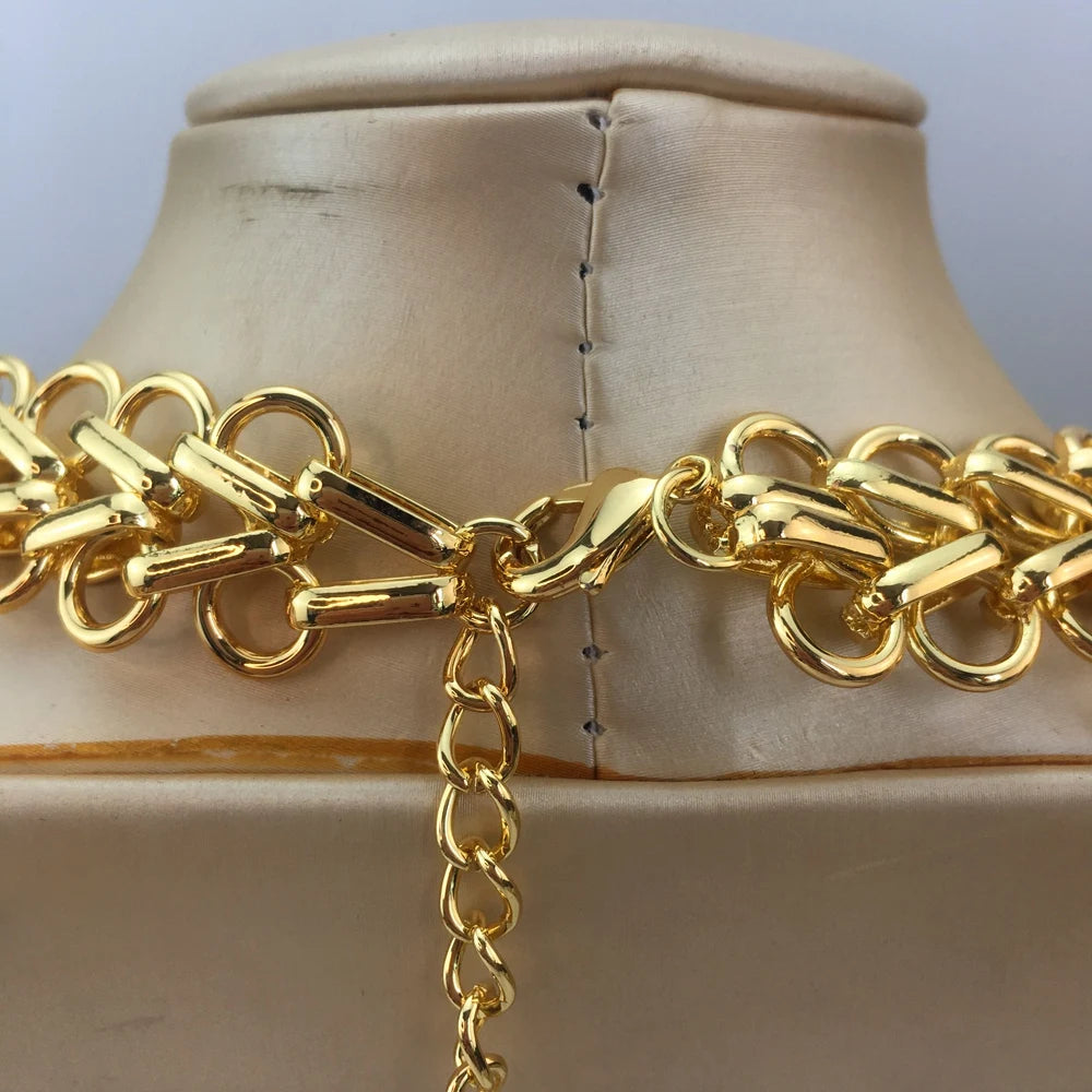 New Fashion Trendy Women Jewelry Set Brazilian Gold-Plated African Wedding Bridal Big Flower Pendant Necklace Gifts FHK18838