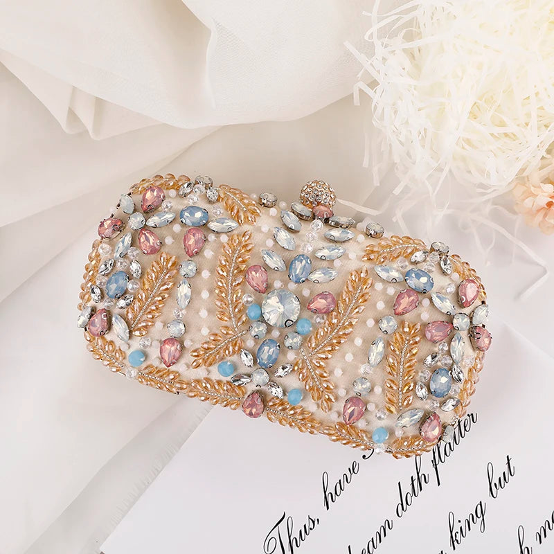 New Champagne Dinner Bag Colorful Rhinestone Handheld Bag European and American Style Women's Evening Dress Bag Storage Bag