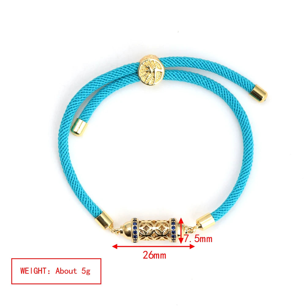 Enamel Tube Spacer Colored Zircon Beads Charm Bracelet For Women Adjustable Leaf Buckle Pull Rope Boho Summer Beach Jewelry Gift