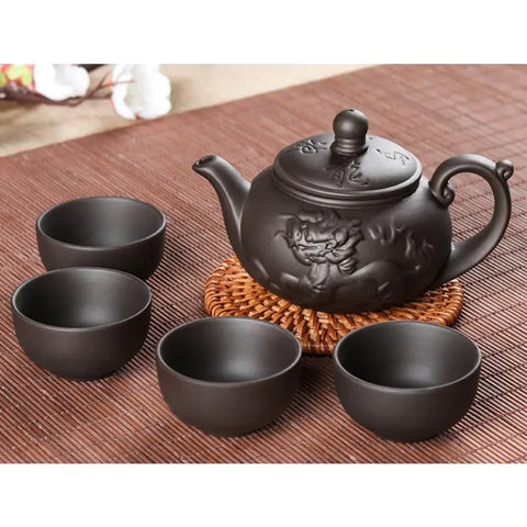 150ml Yixing Teapot Purple Clay Kung Fu Tea Set Handmade Dragon Elephant Squirrel Tea Pot with 4pcs Cup Set