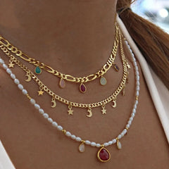 Bohemian Multilayer Handmade Mixed Chain For Woman Fashion Necklaces Water Droplet Crystal Pendant Jewelry Gift 2023 New