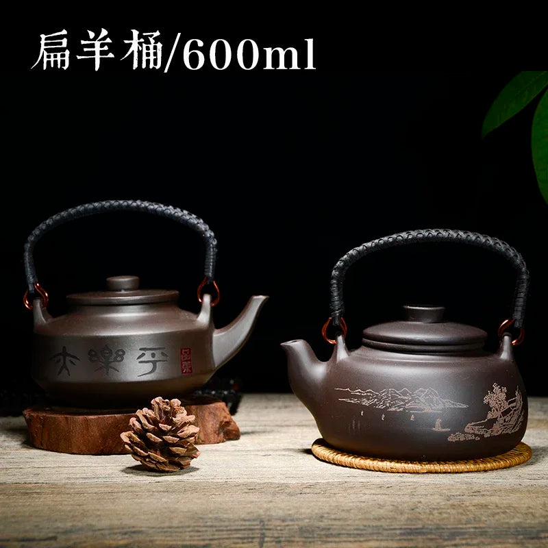 New Chinese Tea Pot Kung Fu Zisha Large Capacity Tea Pot With Filter Creative Handle Purple Clay Teapot Kettle Set