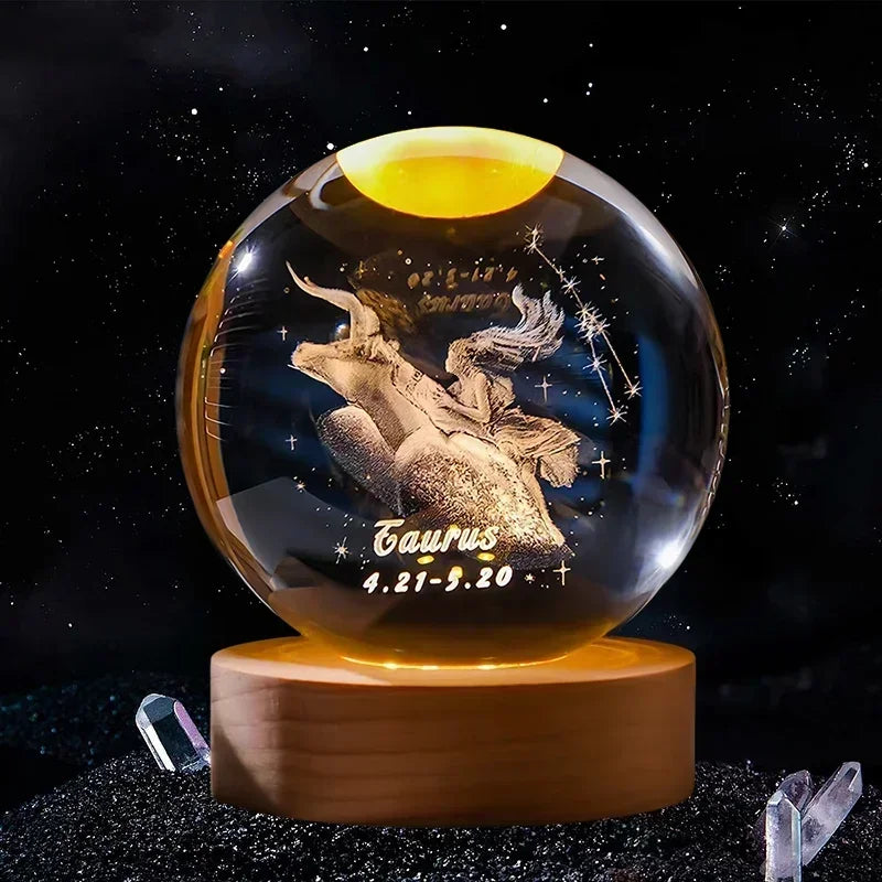 Hot 6cm 3D Crystal Ball Glass Craft Decoration 12 Constellation Birthday Gift Wooden Base Home Desktop Decor Children's Gifts