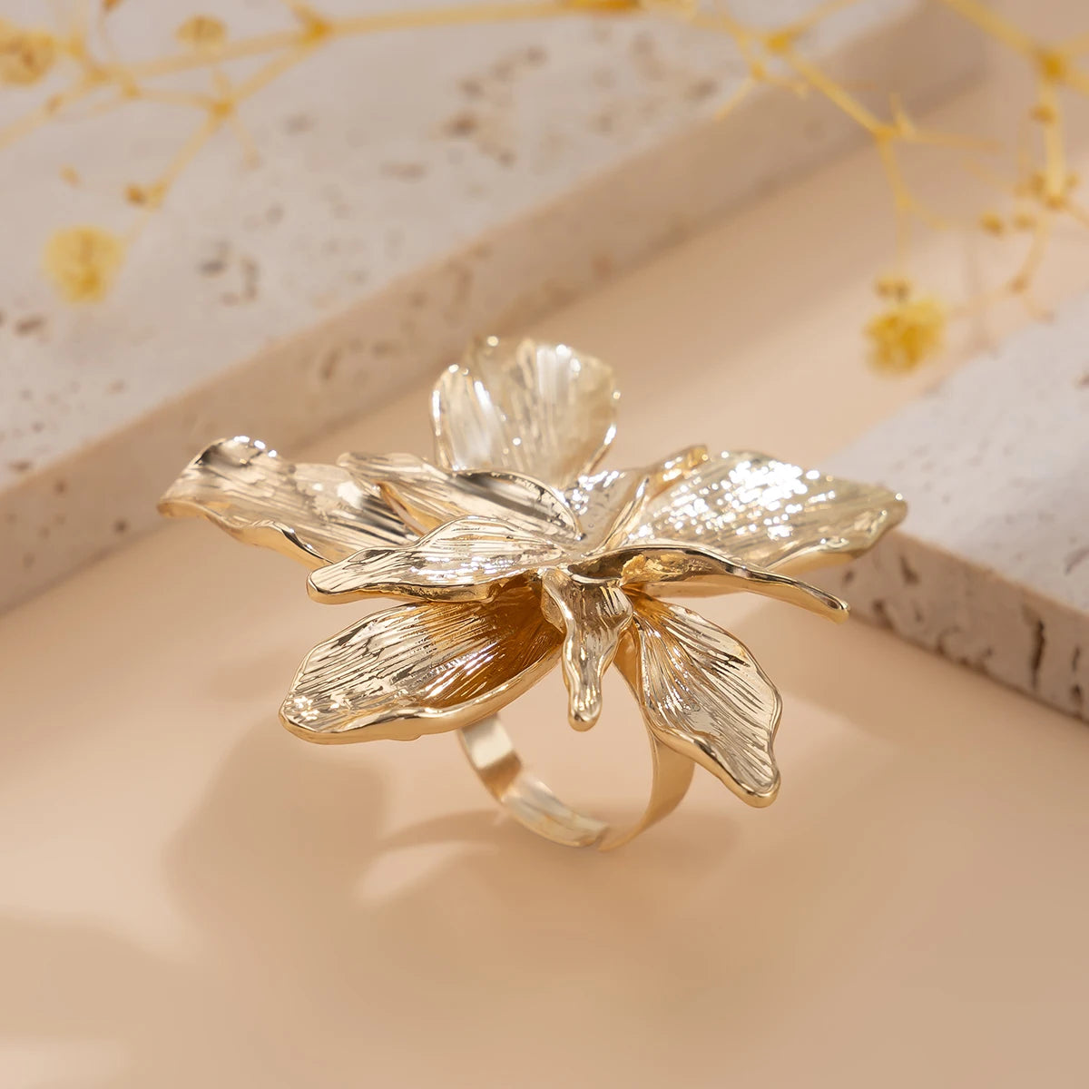 IngeSight.Z Exaggerated Bilayer Big Flower Ring for Women 2024 Personality Metal Punk Party Finger Ring Jewelry Accessories