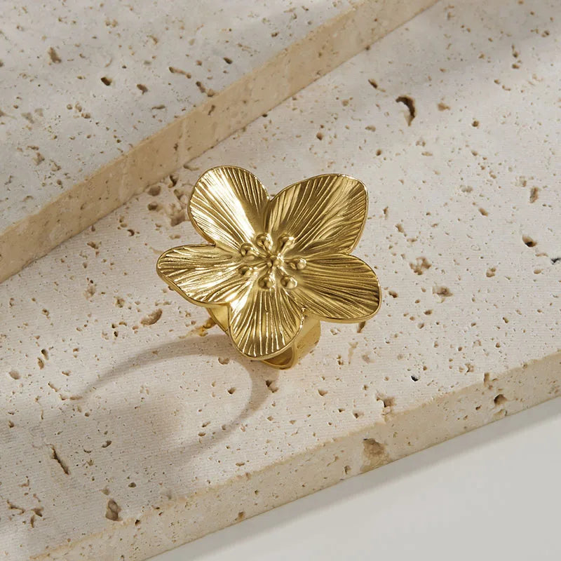 Gold Color Flower Shaped Earrings Necklace For Women Fashion Personality Flower Ring Bracelet Party Daily Jewelry