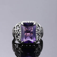 Silver Rings Amethyst Zircon Women Hollow Out Design Fine Jewelry Bridal Wedding Engagement Ring Accessory