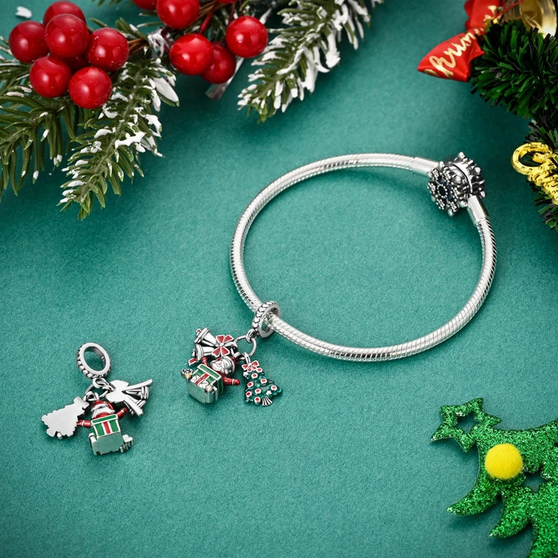 Christmas Series 925 Sterling Silver Gift Box Elk Crystal Ball Love Hot Air Balloon Charms Fit DIY Bracelet Necklace Holiday