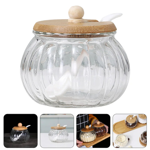 1 Set Sugar Container Sugar Dispenser Glass Sugar Jar Glass Seasoning Jar Sugar Jar with Spoon Pumpkin Salt Jar for Kitchen