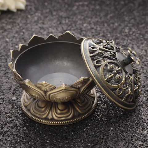 Chinese Lotus Cone Incense Burner Holder Flower Statue Censer Home Office Decor