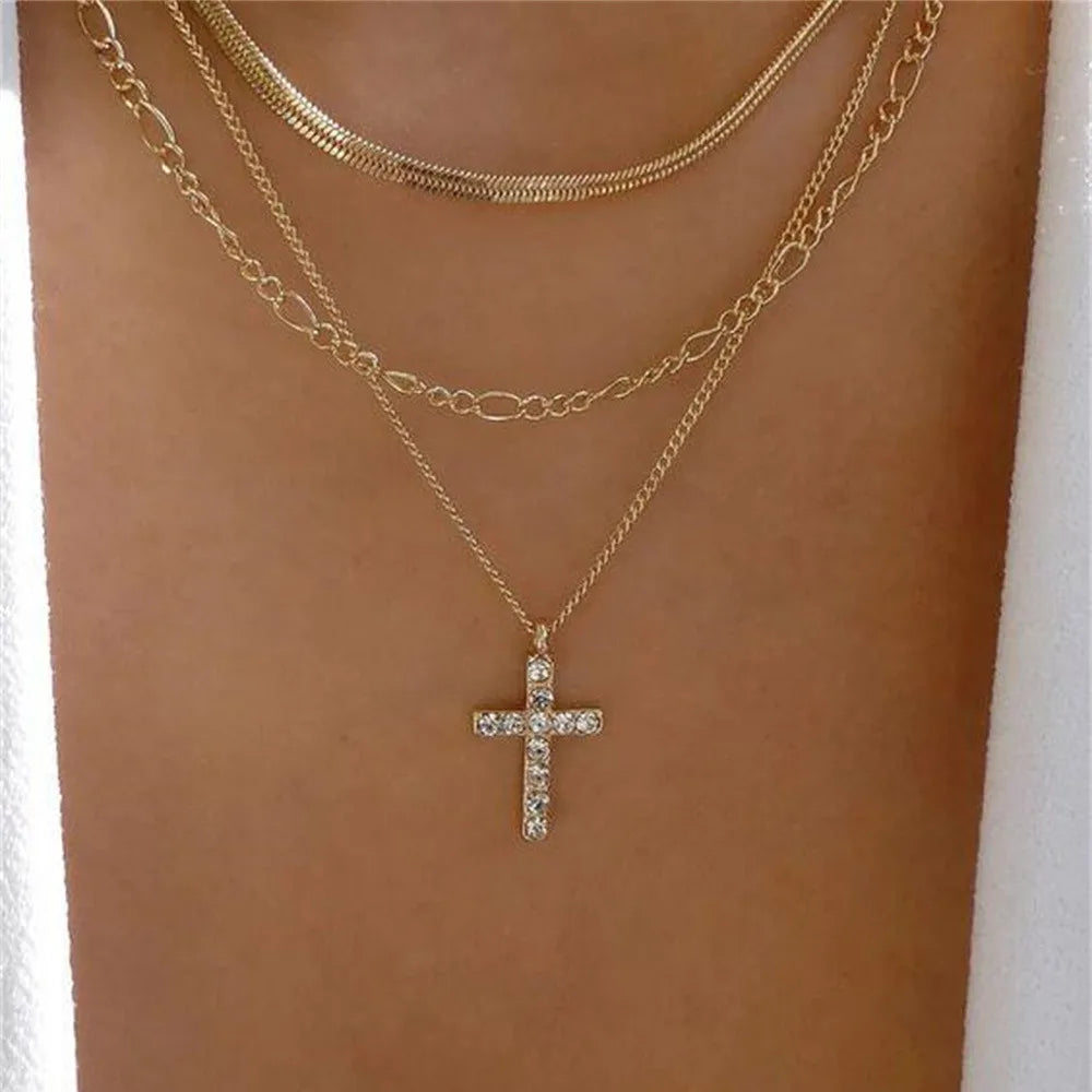 Bohemian Multilayer Handmade Mixed Chain For Woman Fashion Necklaces Water Droplet Crystal Pendant Jewelry Gift 2023 New
