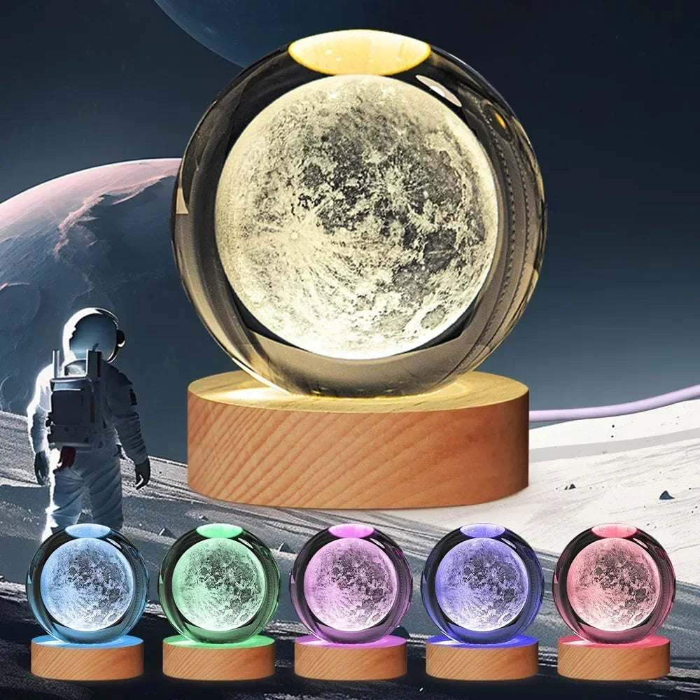 6cm 3D Crystal Christmas Night Light Wooden Base Seven Spectral Colors LED Gift for Boys and Girls