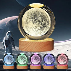 6cm 3D Crystal Christmas Night Light Wooden Base Seven Spectral Colors LED Gift for Boys and Girls
