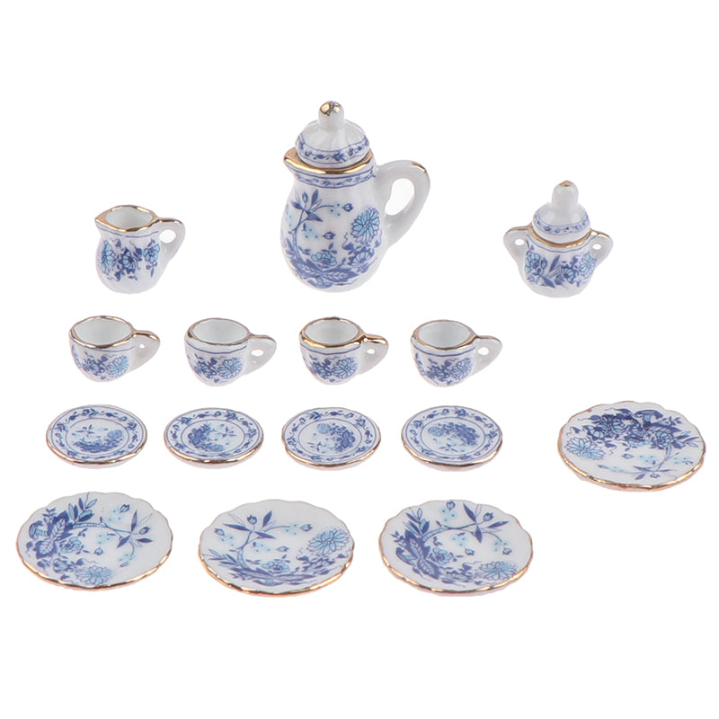 15Pcs 1:12 Dollhouse Miniature Tableware Porcelain Ceramic Tea Cup Set Model Kitchen Accessories For Doll House Decor Toys Gift