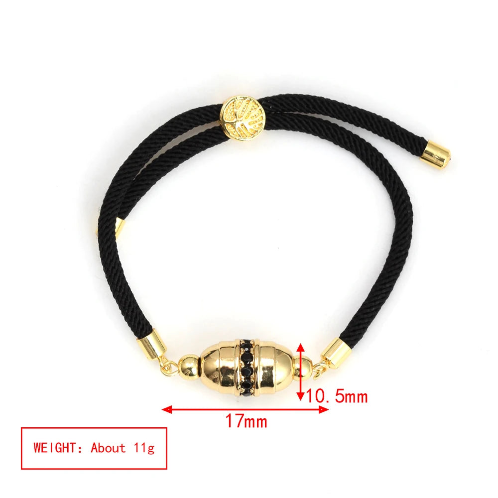 Enamel Tube Spacer Colored Zircon Beads Charm Bracelet For Women Adjustable Leaf Buckle Pull Rope Boho Summer Beach Jewelry Gift